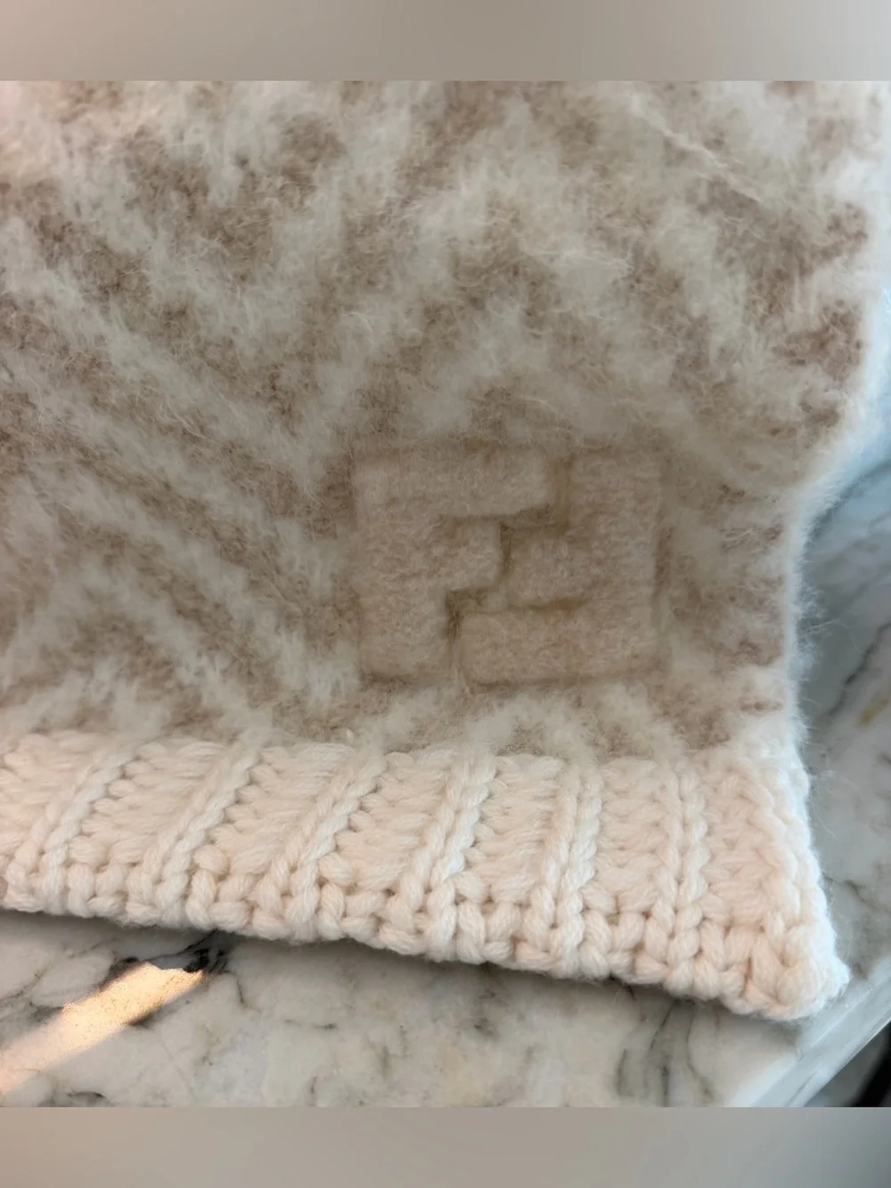 Fendi Cream Alpaca Beanie and Scarf Set